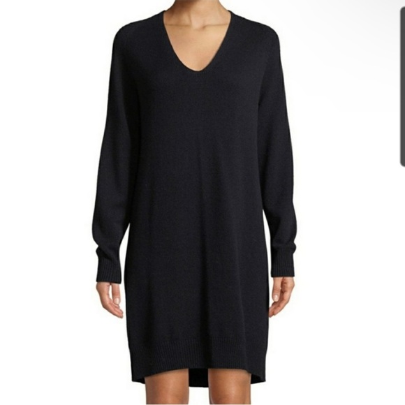 Vince Wool and Cashmere Black Oversized Lightweight V Neck Sweater Dress - Picture 4 of 10